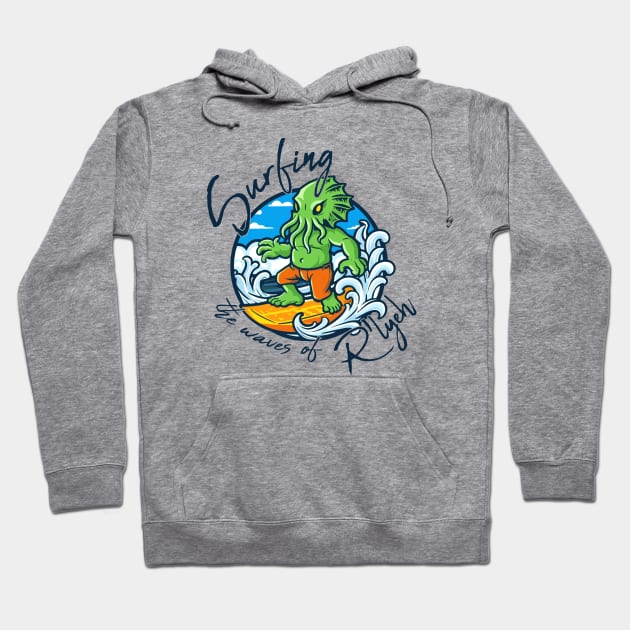 Surfing Cthulhu, perfect gift for fans of horror and surfing! Hoodie by InfinityTone